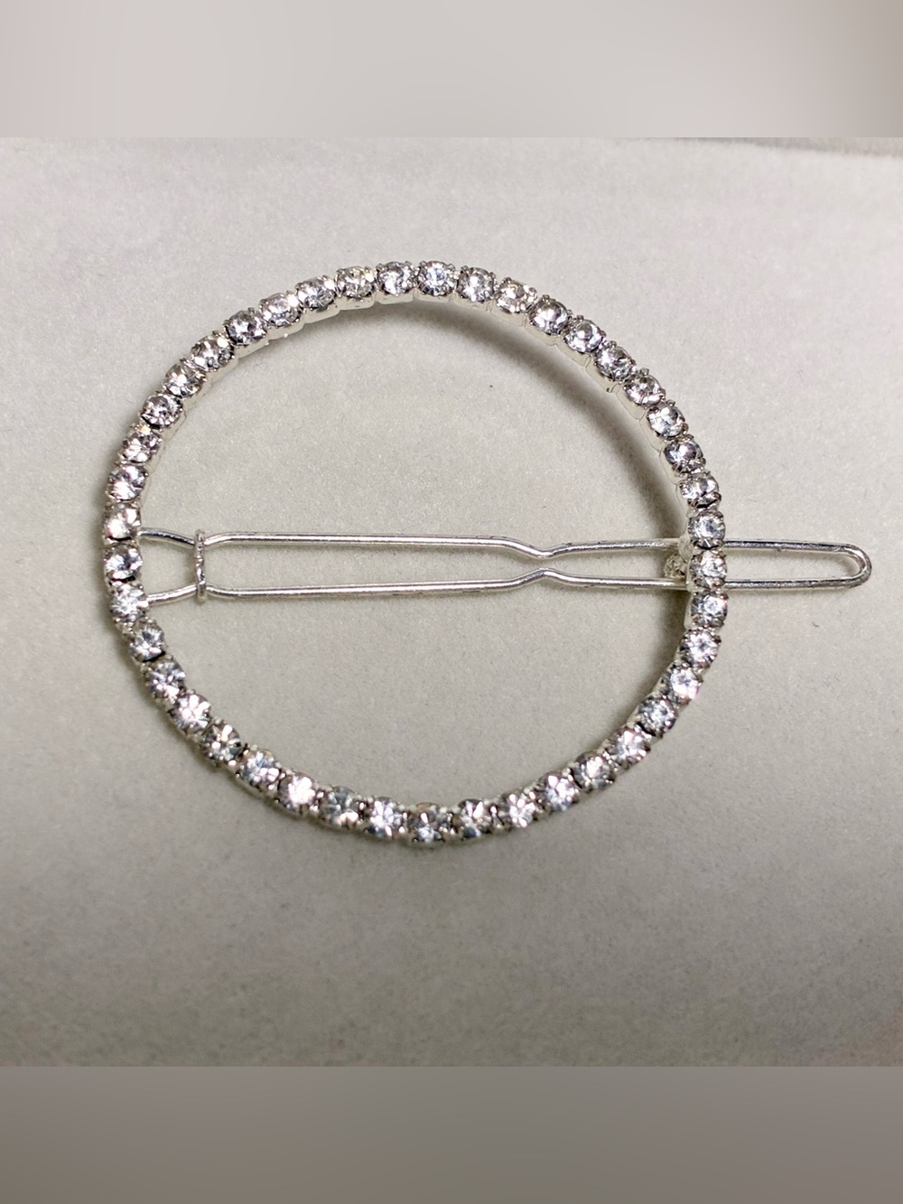 Crystal Rhinestone Circle Silver Tone Hair Barrette 1.75”
